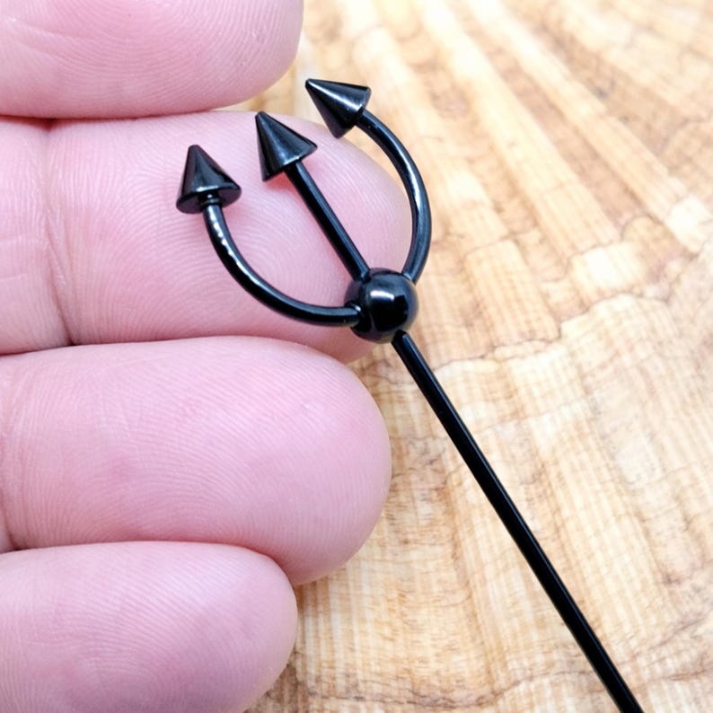 Black Trident Scaffold Piercing Fork Earring Industrial 14g (1.6mm) 316L Steel Statement Body Jewellery image 8