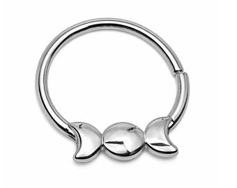 Triple Moon Septum Ring Steel Hoop Nose Ring 10mm 20g Witchy Crescent Jewelry