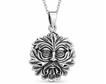 Green Man Necklace Sterling Silver Celtic Pagan Nature Wiccan Jewelry Gift Pendant