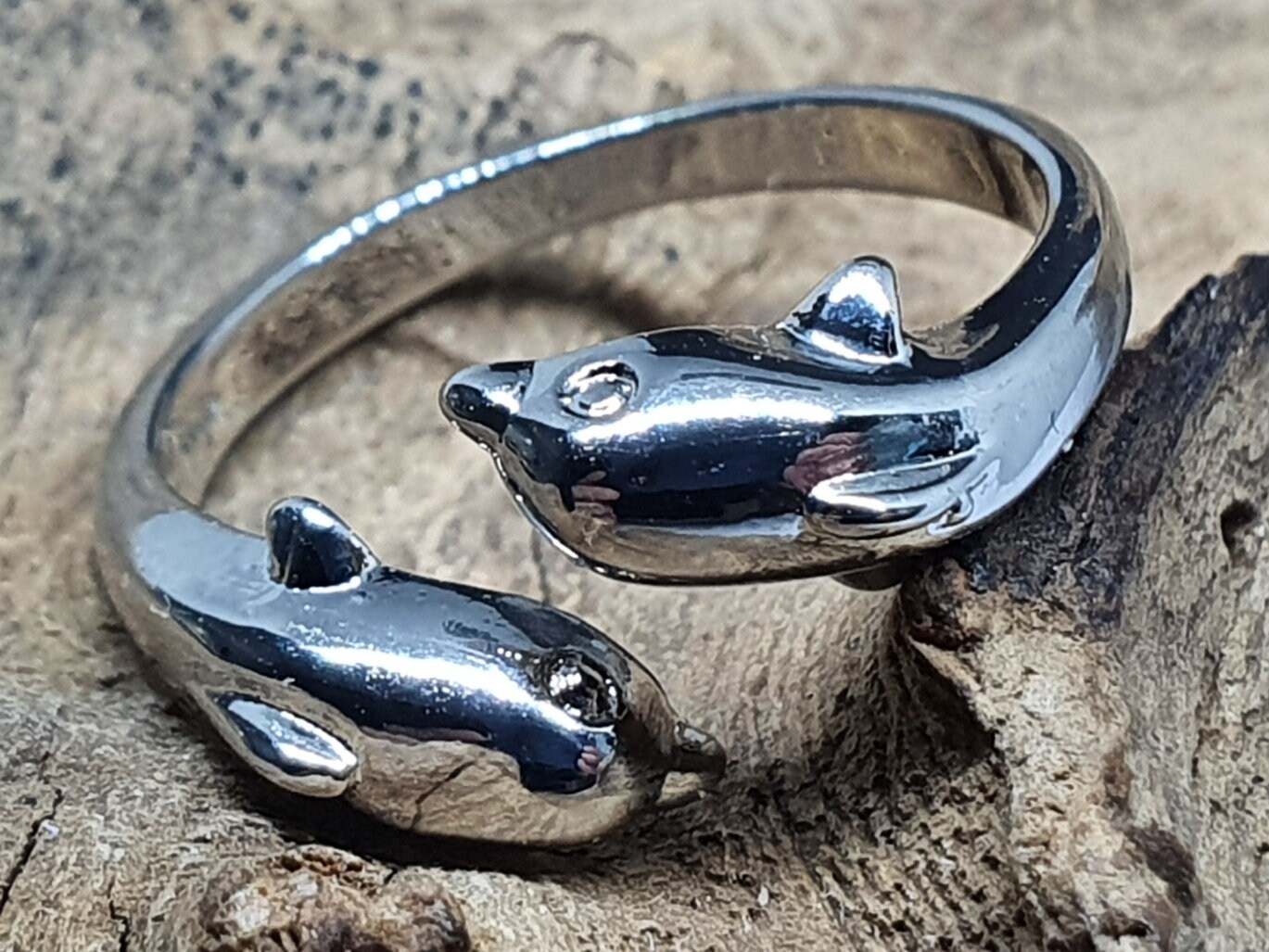 Frauen-Silber überzogene Doppel Dolphin Öffnungs justierbare Ringe Geschenk V7V3 