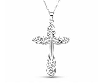 Celtic Cross Necklace Sterling Silver Pendant Large Christian Knot Irish Jewelry Gift Boxed
