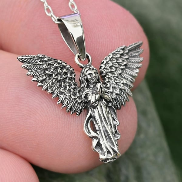 Archangel Pendant 925 Sterling Silver Clasped Hands In Prayer 20" Chain Jewellery & Boxed