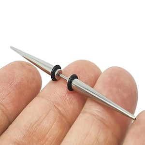 Spike Septum Bar Medium Double Cone Piercing 16g (1.2mm) Silver Tone 316L Surgical Steel Jewellery Piercing Lobe Body Unisex Jewelry (Drc2)