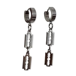 Razor Earrings Four Razors Steel Edgy Hinged Clickers 316L Steel Huggie Gothic Industrial Emo Twee Alternative Grunge Unisex Jewellery (LO3)
