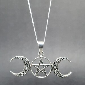 Triple Moon Pentacle Pendant 18 Chain 925 Sterling Silver Wicca Pagan Witchcraft Spirituality Boxed Sbl18 image 9
