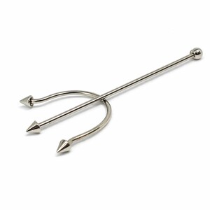 Trident Piercing Scaffold Barbell Fork Industrial Earring 16g (1.2mm) 50mm 316L Steel Body Jewellery image 2