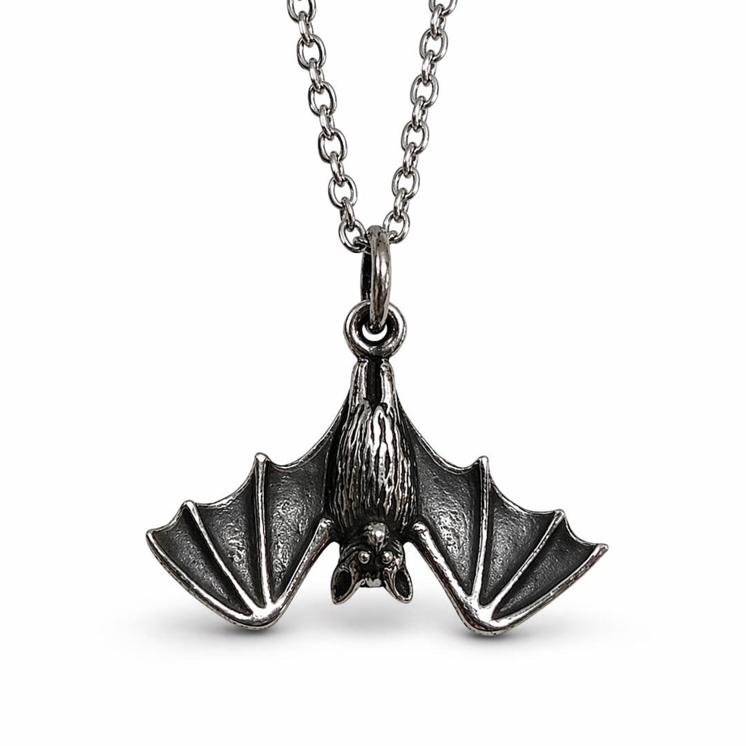Sterling Silver Bat Pendant Gothic Necklace Hanging Charm 925 Silver ...