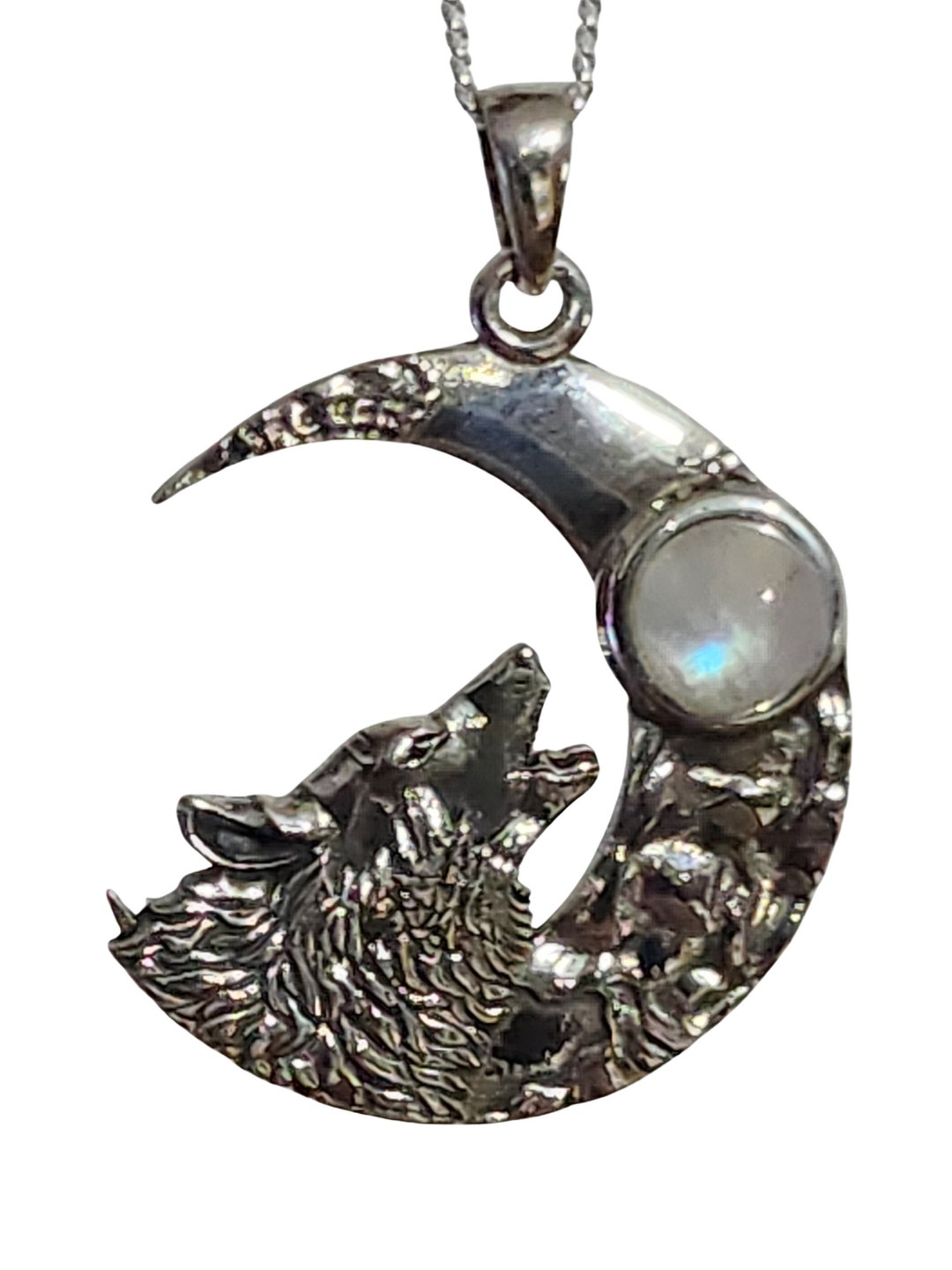 Wolf Howling Fenrir Crescent Moon and Moonstone 18 Chain - Etsy