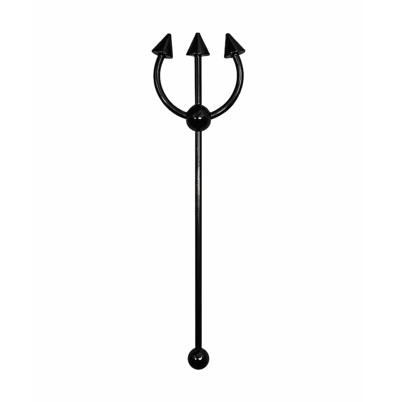 Black Trident Scaffold Piercing Fork Earring Industrial 14g (1.6mm) 316L Steel Statement Body Jewellery image 11