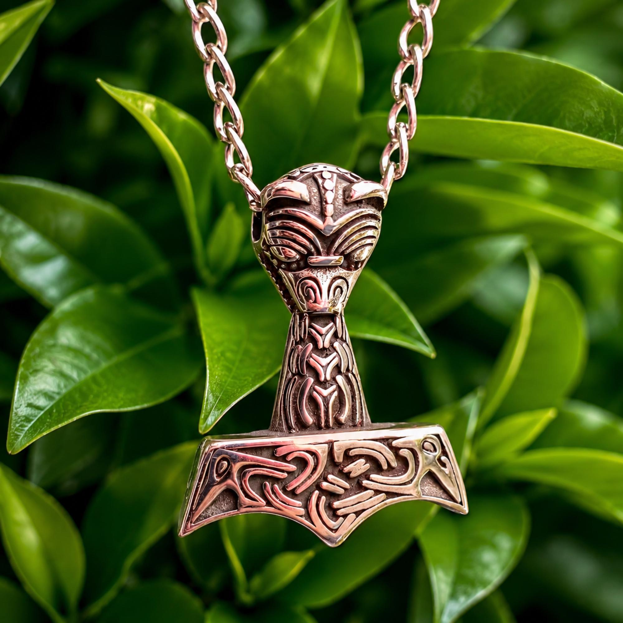Mjolnir Hammer Pendant Viking Necklace Norse Steel Amulet Raven