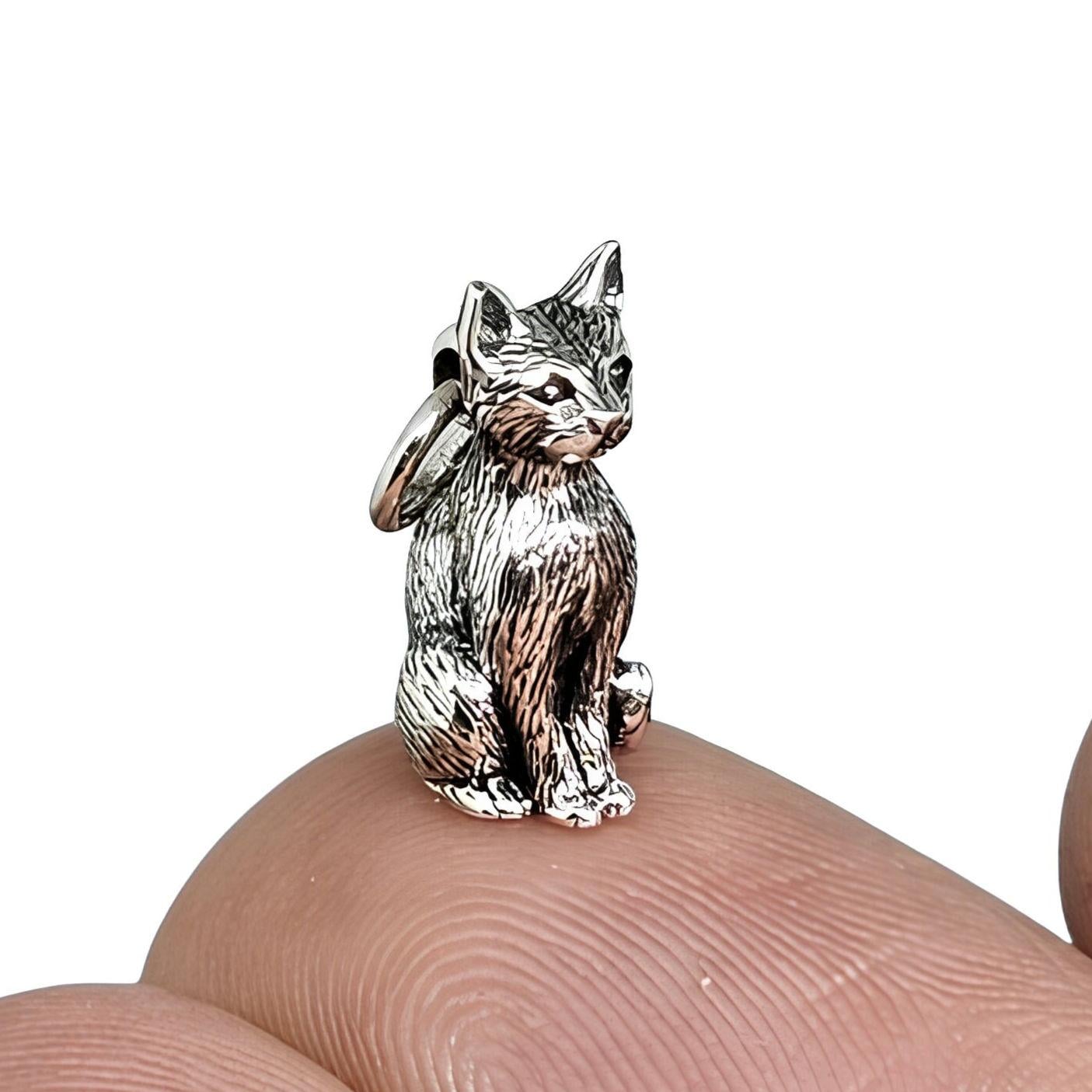 Cat　0102 ♡ Cat Charm 925 Sterling Silver Cute Detailed 3d Pet Cat