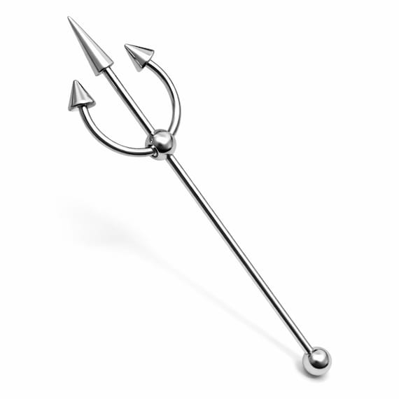 Spike Trident Industrial Barbell Scaffold Piercing Surgical Steel Ear Poseidon Jewellery
