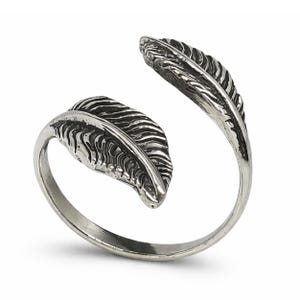 Sterling Silver Feather Ring Adjustable Boho Woodland Nature Unisex Gift Jewelry Statement
