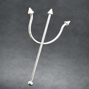 Trident Piercing Scaffold Barbell Fork Industrial Earring 16g (1.2mm) 50mm 316L Steel Body Jewellery image 3