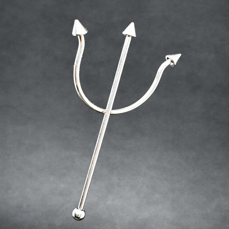 Trident Piercing Scaffold Barbell Fork Industrial Earring 16g (1.2mm) 50mm 316L Steel Body Jewellery image 3