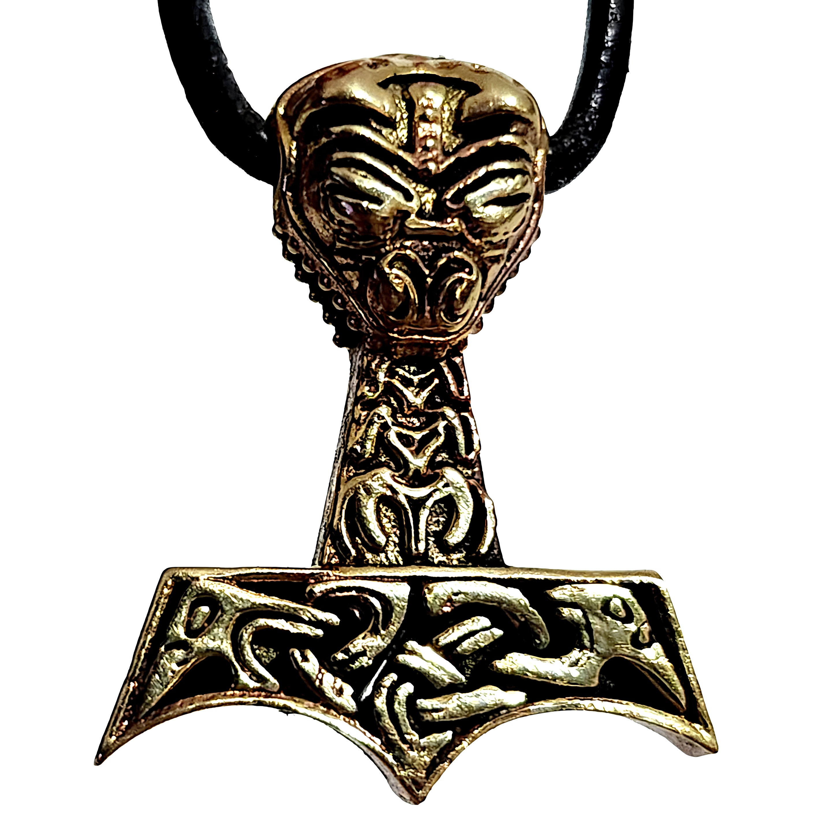 Thors Hammer Uhtred Bronze Pendant Necklace Mjolnir Bear's Head