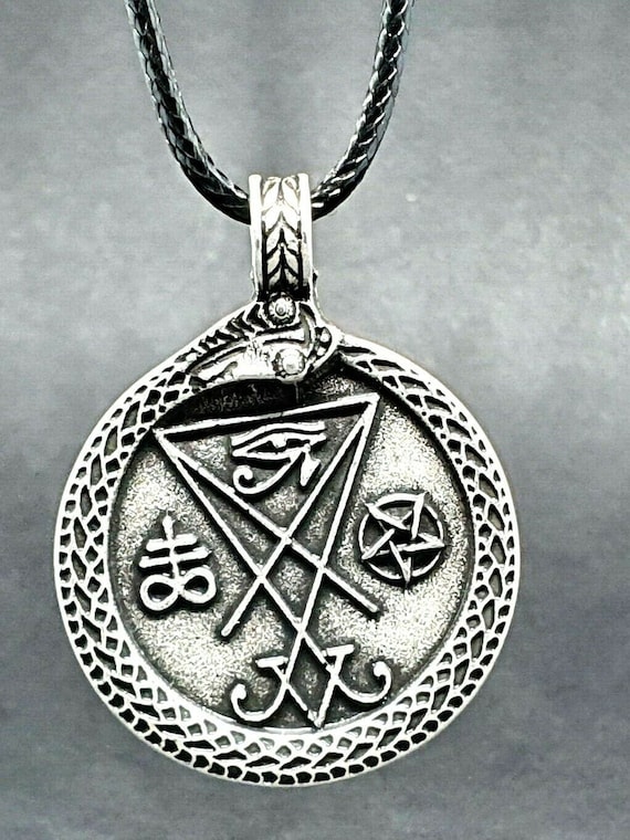Ouroboro Sigil of Lucifer Pendant Necklace Seal of Satan Devil✔️Solid 925 Silver