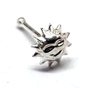Sun Nose Stud Piercing Happy Sun 22g (0.6mm) Bright 925 Silver Silver Ball End Ethnic Bohemian Quirky  Cute Hand Cast Die Stamped (bxs4L10)