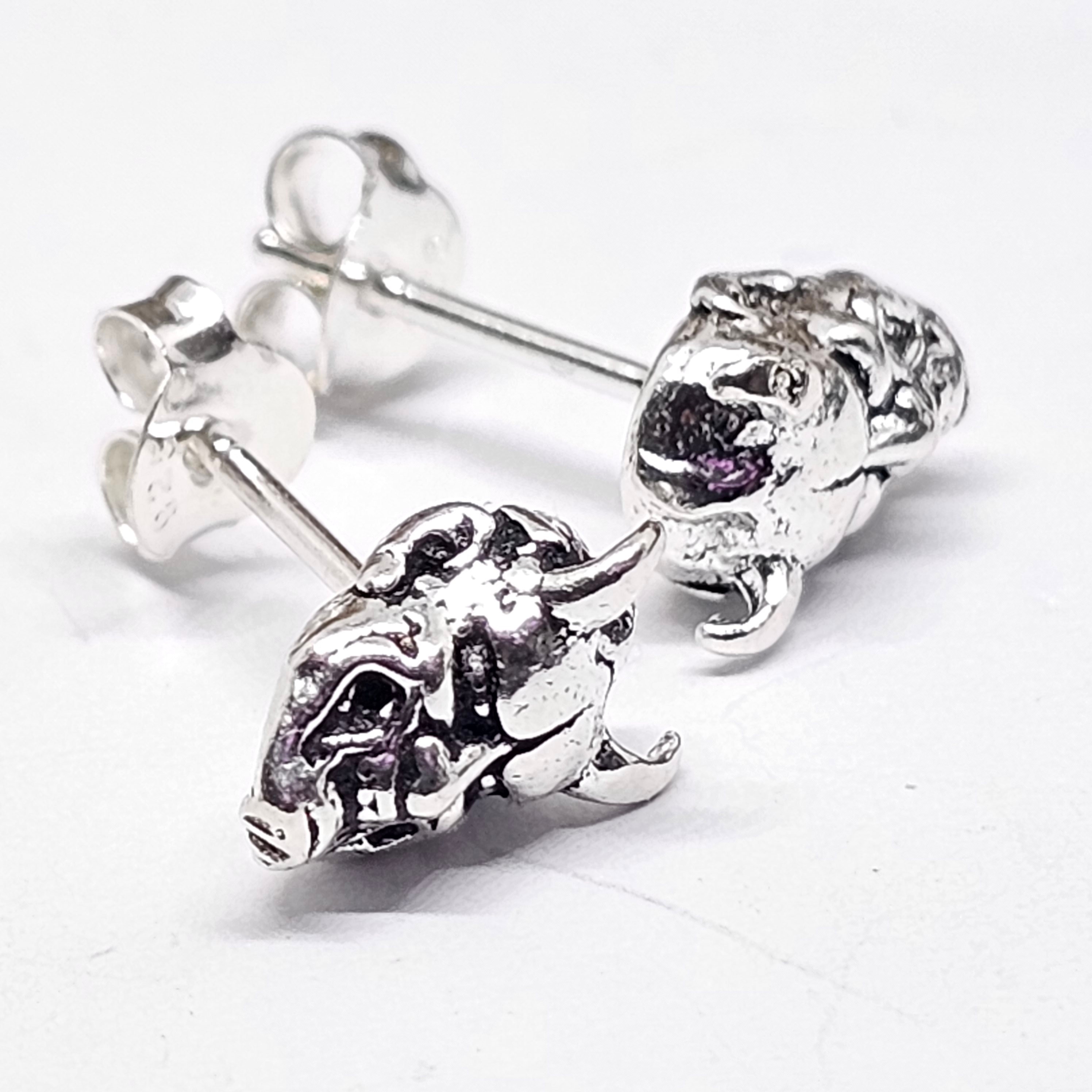 Oni Mask Stud Earrings Japanese Demon Face Skull Samurai