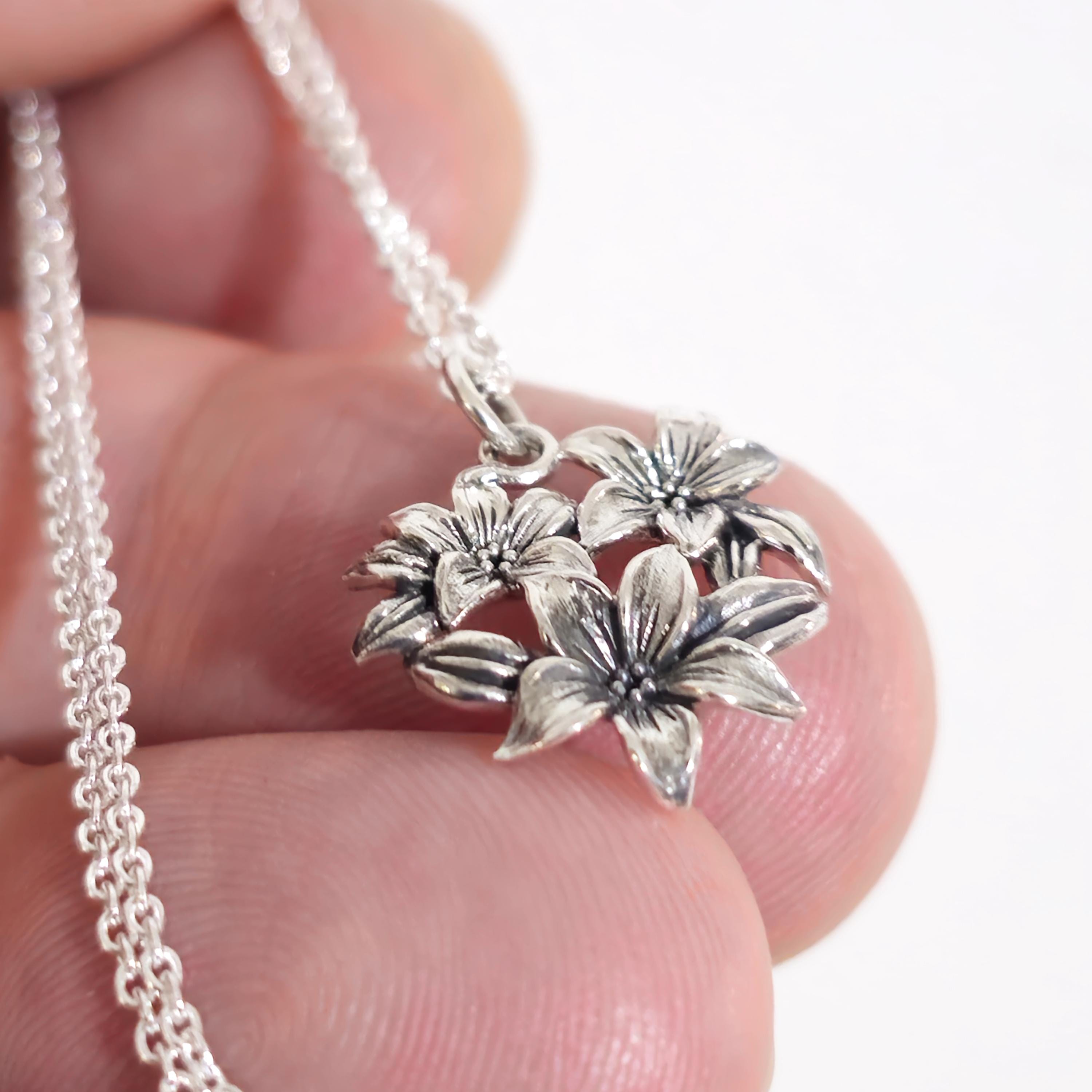 Lilly Flower Cluster Pendant 925 Sterling Silver 18
