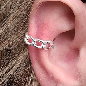 Orbital Chain Link Ear Cuff Jewellery 925 Sterling Silver Earring Strong Pinch Fit Cuff 17mm x 15mm Punk Alternative Bohemian (bs5g1)