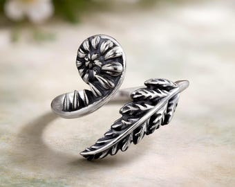 Adjustable Fern Ring 925 Sterling Silver Botanical Leaf Wrap Ring Nature Woodland Jewelry & Boxed