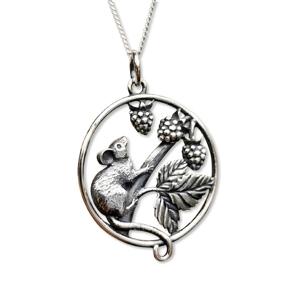 Mouse And Blackberry Pendant 925 Sterling Silver Bohemian 20" Necklace With Box