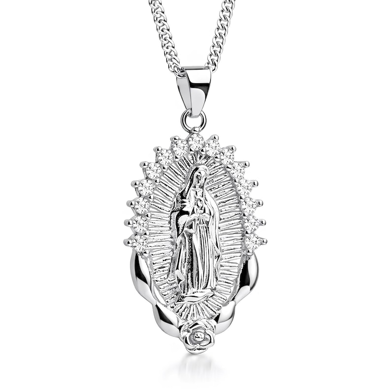 Madonna Pendant Necklace 925 Sterling Silver Quartz 18" Curb Chain ...