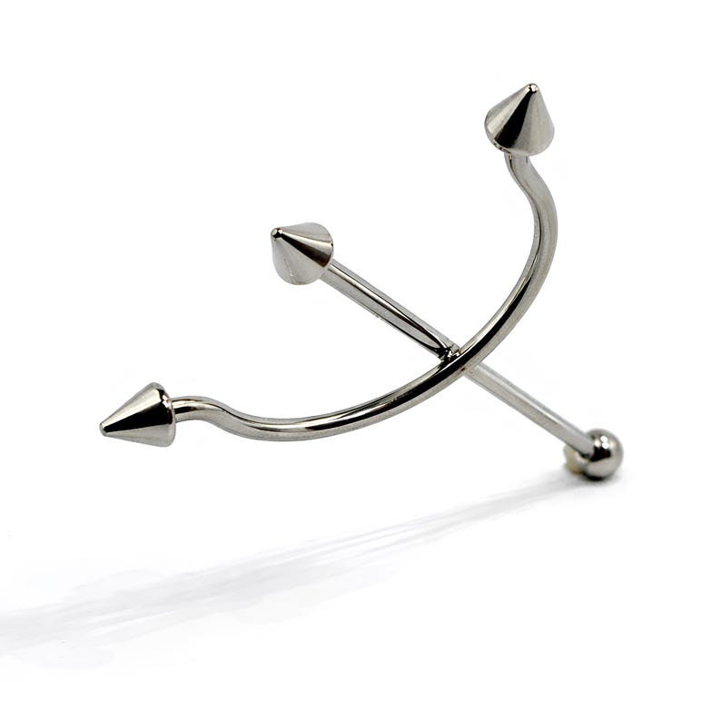 Trident Piercing Scaffold Barbell Fork Industrial Earring 16g (1.2mm) 50mm 316L Steel Body Jewellery image 6