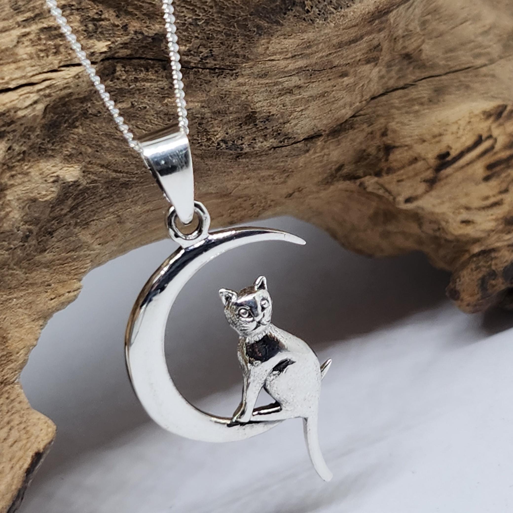 Collana Con Ciondolo A Forma Di Mezzaluna In Argento, Gatto - Foto 6