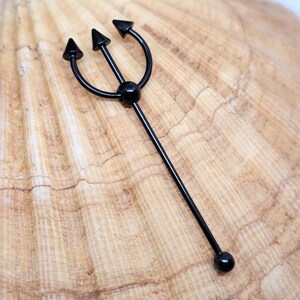 Black Trident Scaffold Piercing Fork Earring Industrial 14g (1.6mm) 316L Steel Statement Body Jewellery image 3