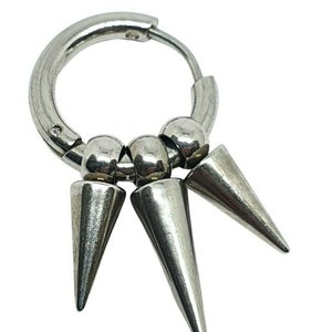 Three Spikes Hoop Piercing Ring Edgy Cartilage Septum Earring Unisex 316L Steel Hinged 18 gauge (1mm) Punk Gothic Body Piercing  (Bxs66g)