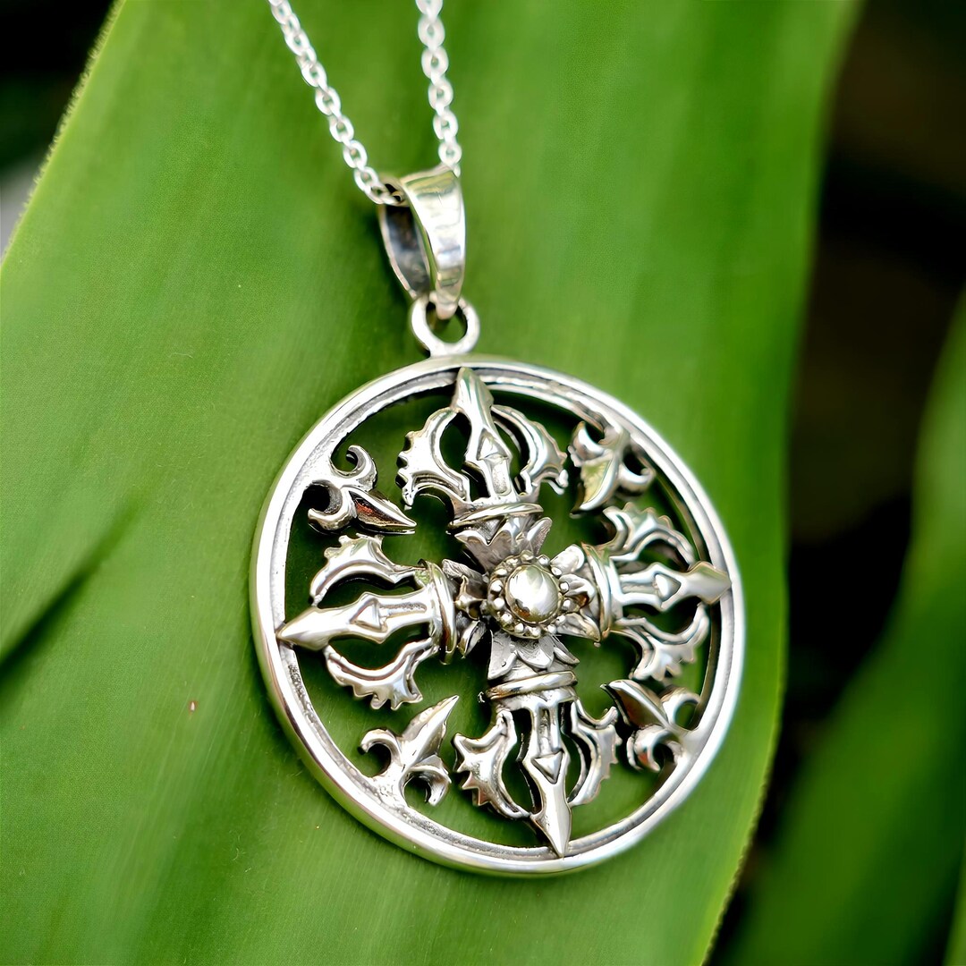 Vajra Dorje Pendant Silver Necklace Tibetan Protection Spiritual