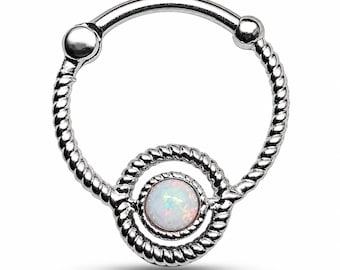 Opal Septum Ring Clicker Surgical Steel Cartilage Hoop Boho Piercing Jewellery Gift