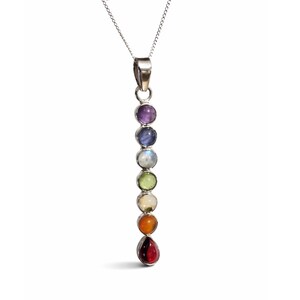 Seven Chakra Necklace 925 Sterling Silver Pendant Gemstone 20" Chain Crystal Chakra Boxed Jewellery