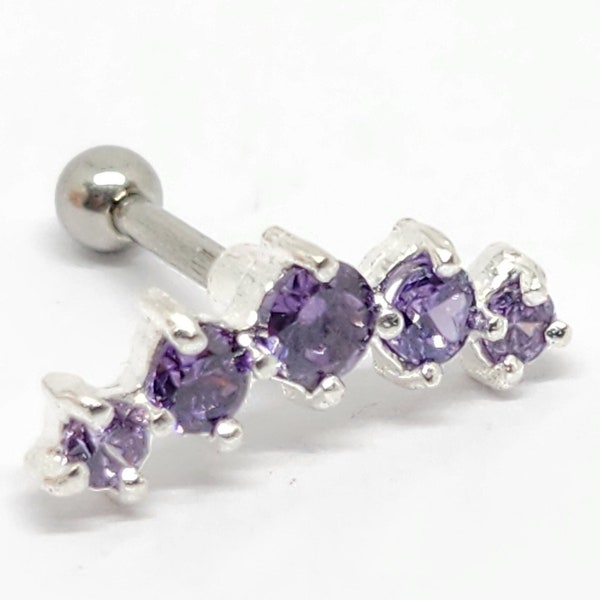 Amethyst Sterling Silver Piercing Tragus Labret Earring Hand Cast Faceted Gemstone 16g (1.2mm) 925 Silver Body Jewellery Steel Bar Uk Boxed