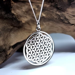 Collana con ciondolo Fiore della vita in argento sterling 925, catena a maglie da 18", gioielli estivi Chi Prana Kabballah, geometria e gioielli in scatola (Bs3L9)