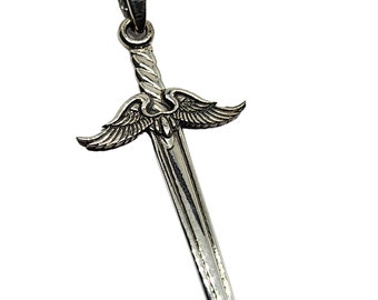 Winged Sword Pendant Necklace Archangel St Michael's Broad Sword Protection Amulet Talisman 18" Chain 925 Sterling Silver & Box (S4l20)