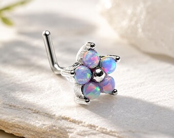 Opal Nose Stud Purple Flower Daisy Surgical Steel Floral Piercing Jewellery Boho Crystal & Box