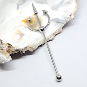 Pendiente de perforación Trident Scaffold único de 3 puntas, industrial, de acero 316L de 14 g (1,6 mm), joya unisex alternativa (Lo3)