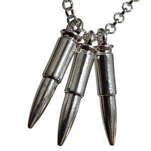 Bullet Pendant Necklace 3 Three Bullet Silver Plated Chain Silver Plated Bullets 18" Chain (Read Info For Longer Chain) Jewellery (bn66)