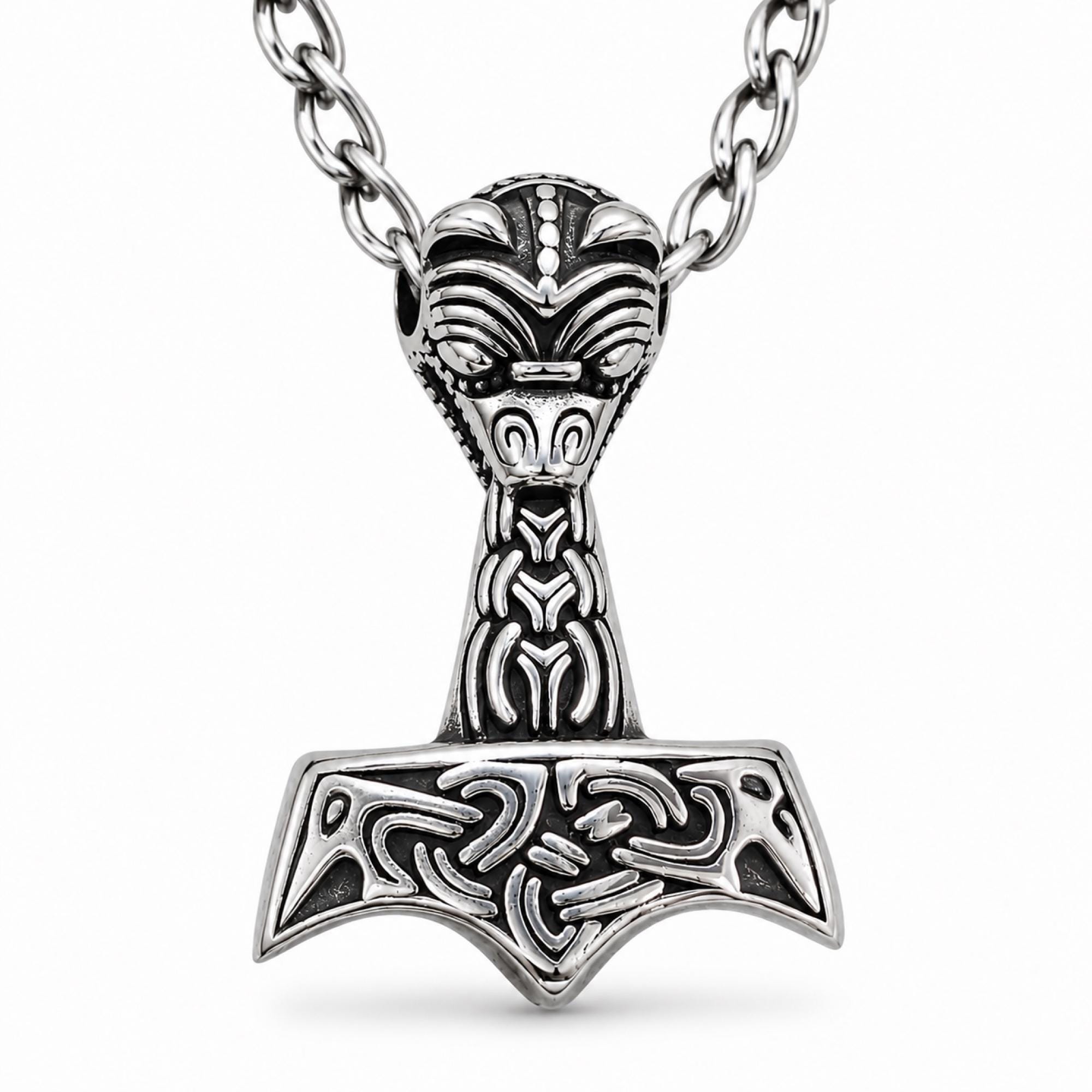 アクセサリー Hamer's BOOTLEG CAR EMBLEM PENDANT Mjolnir Hammer Pendant Viking Necklace Norse Steel Amulet Raven