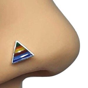 Pride Näsplugg Piercing Triangel Emaljerad LGBT 925 Silver L Böjd Stolpe Kroppssmycken
