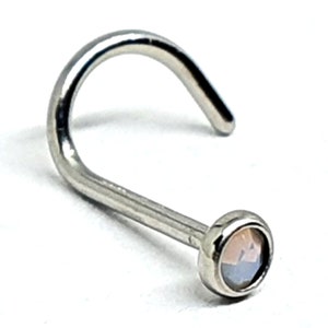 Opal Nose Stud Opal Gemstone White Aurora Borealis AB 2.0 mm Gem G23 Titanium 20g (0.8mm) L Bent Pin Deep Cup Piercing Unisex Jewellery b5L7