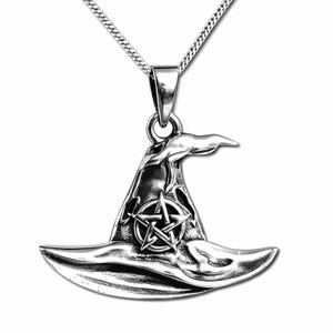 Witch Hat Pentacle Pendant Salem Pendle 925 Sterling Silver Mystical Gothic Necklace & Box