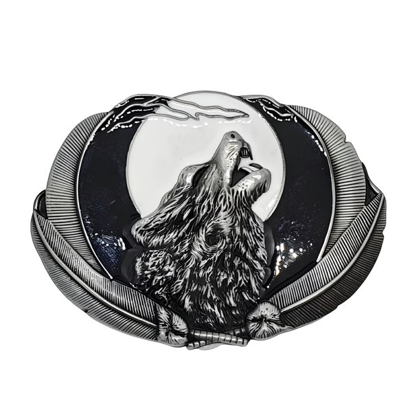 Belt Buckle Howling Wolf Moon Feathers Fenrir Norse Celt Buckle Only Pewter Alloy Takes A 40mm Belt (bn78)