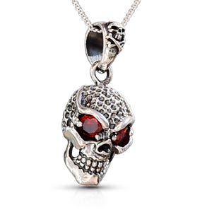 Granaat schedel hanger ketting 925 sterlingzilver gotische sieraden Red Eyes Sieraden en doos