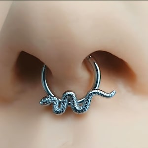 Snake Nose Ring Clicker Serpent Septum Helix Tragus Piercing 8mm 16g (1.2mm) Hinged Daith Rook Earring 316L Steel Silver Piercing  (b6l6a)