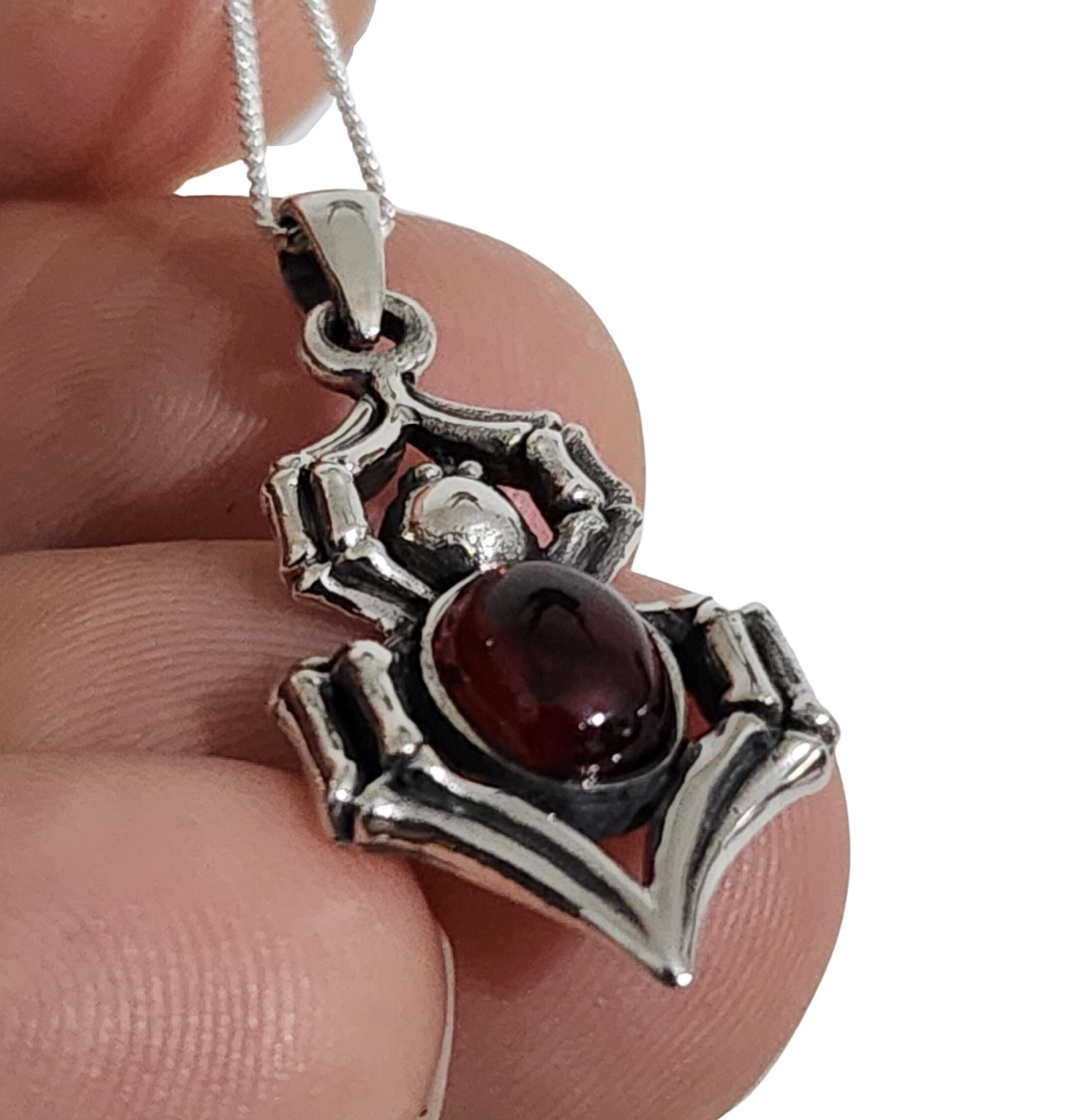 スパイダーペンダント ガーネット 宝石ネックレス 925 スターリング