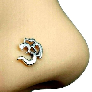 Om Nose Stud Piercing Sanskrit Buddhist Hindu Mantra 22g (0.6mm) Aum Nose Stud 925 Sterling Silver 6mm Post Ball End Body Jewellery (bx4l08)